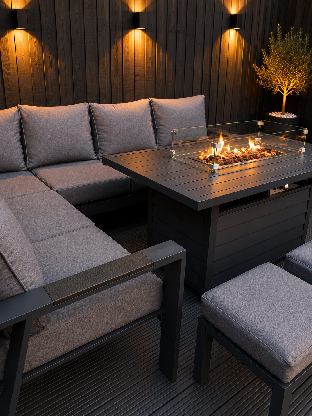 Dakota Grey Aluminium 10 Seater Corner Fire Pit Dining Set