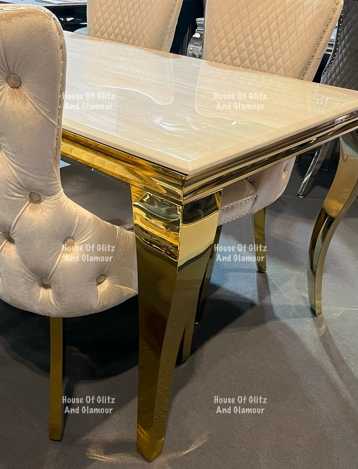 Giselle Cream Gold Lion Knocker Dining Chair