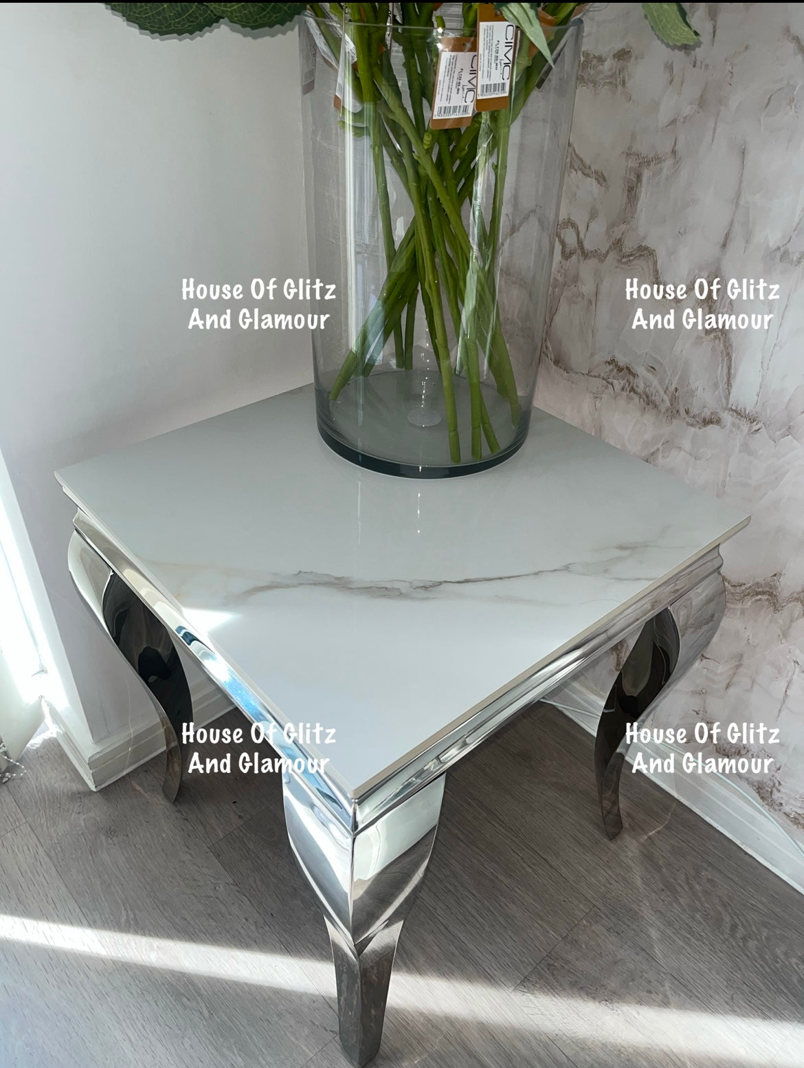 Louis Kasi Gold Ceramic & Stainless Steel Lamp / Side Table 50cm x 50cm