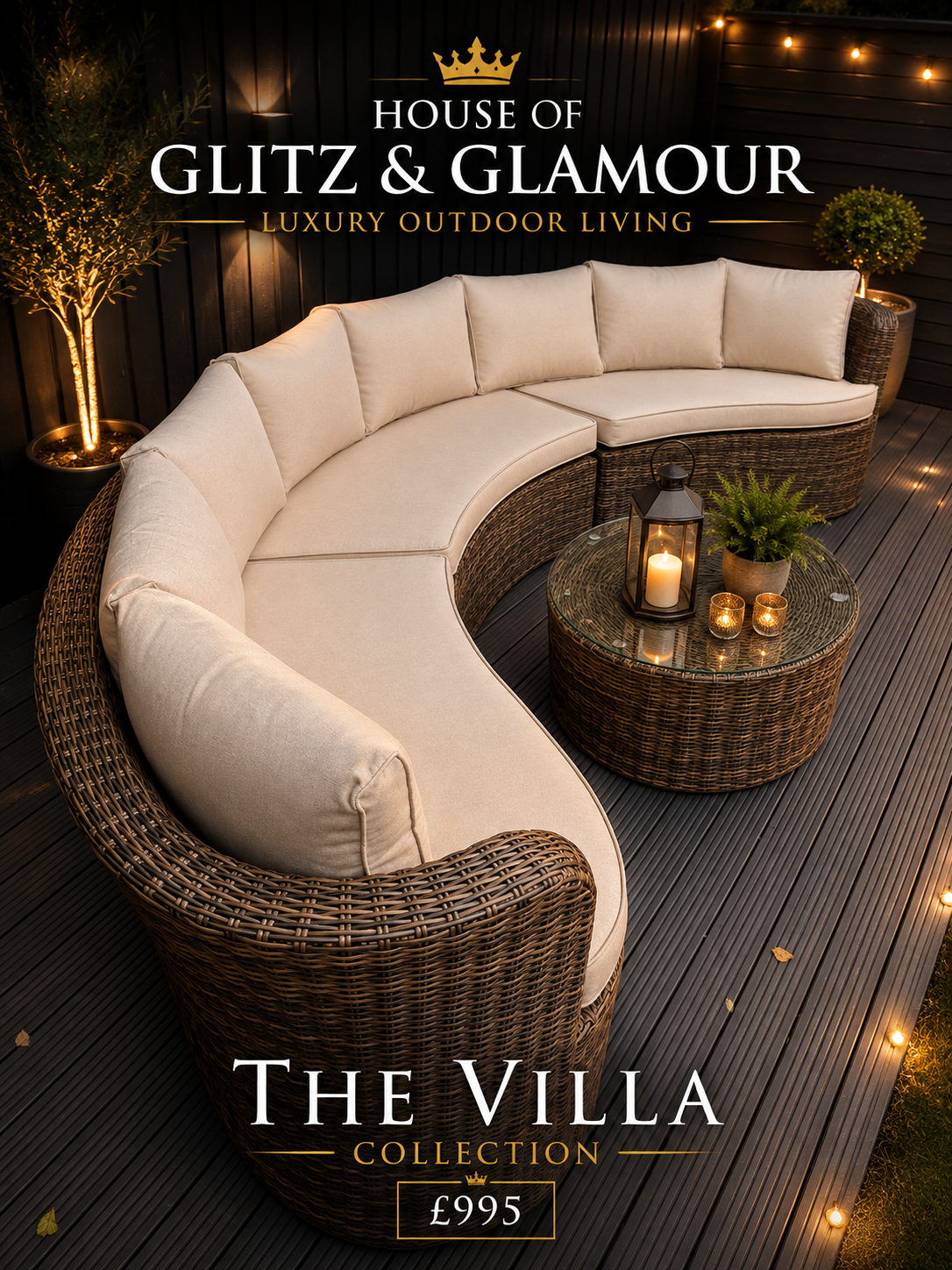 The Villa Collection - Love Island Curved Garden Sofa Set - Cream & Brown
