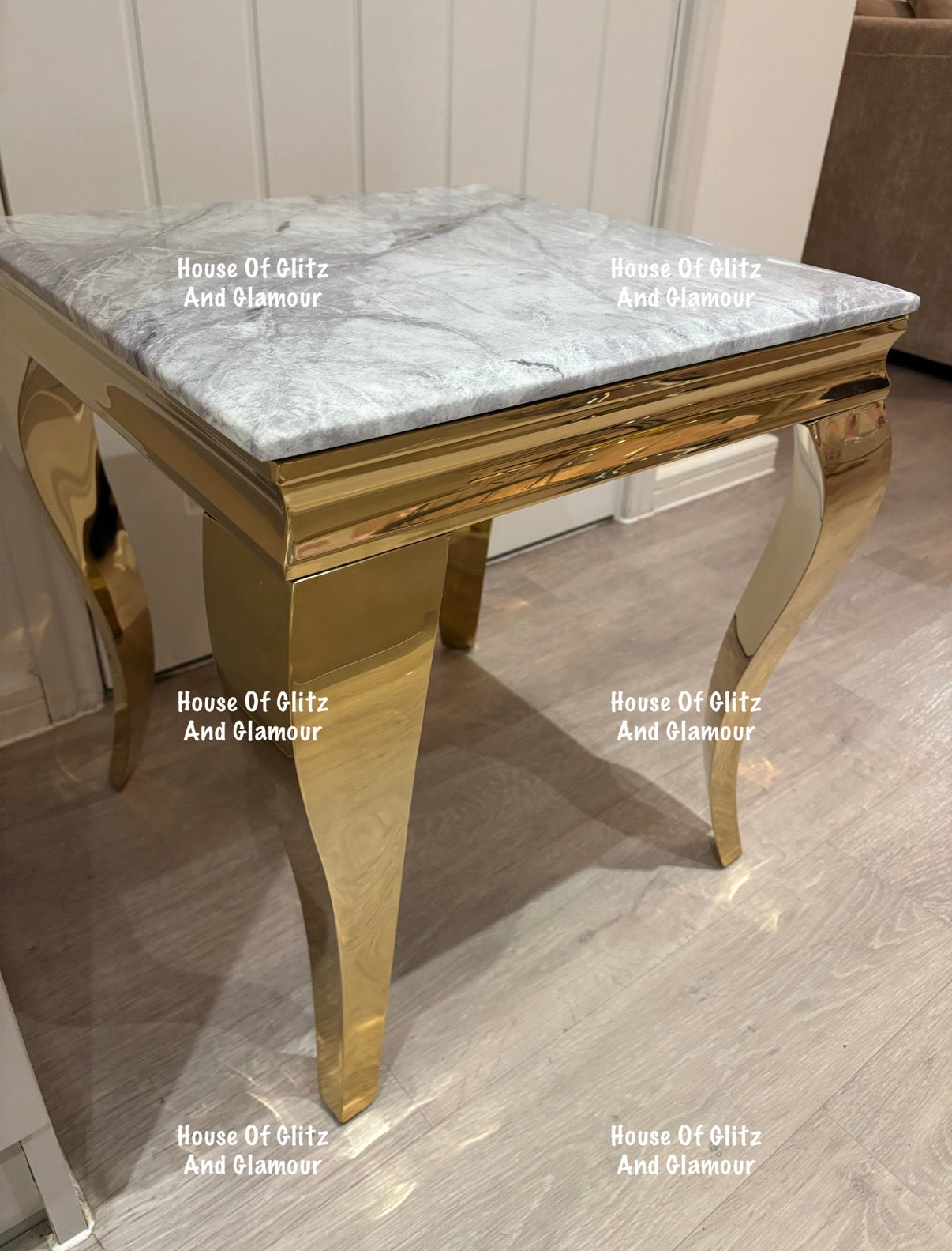 Louis Gold Lamp Table With Grey Marble Top