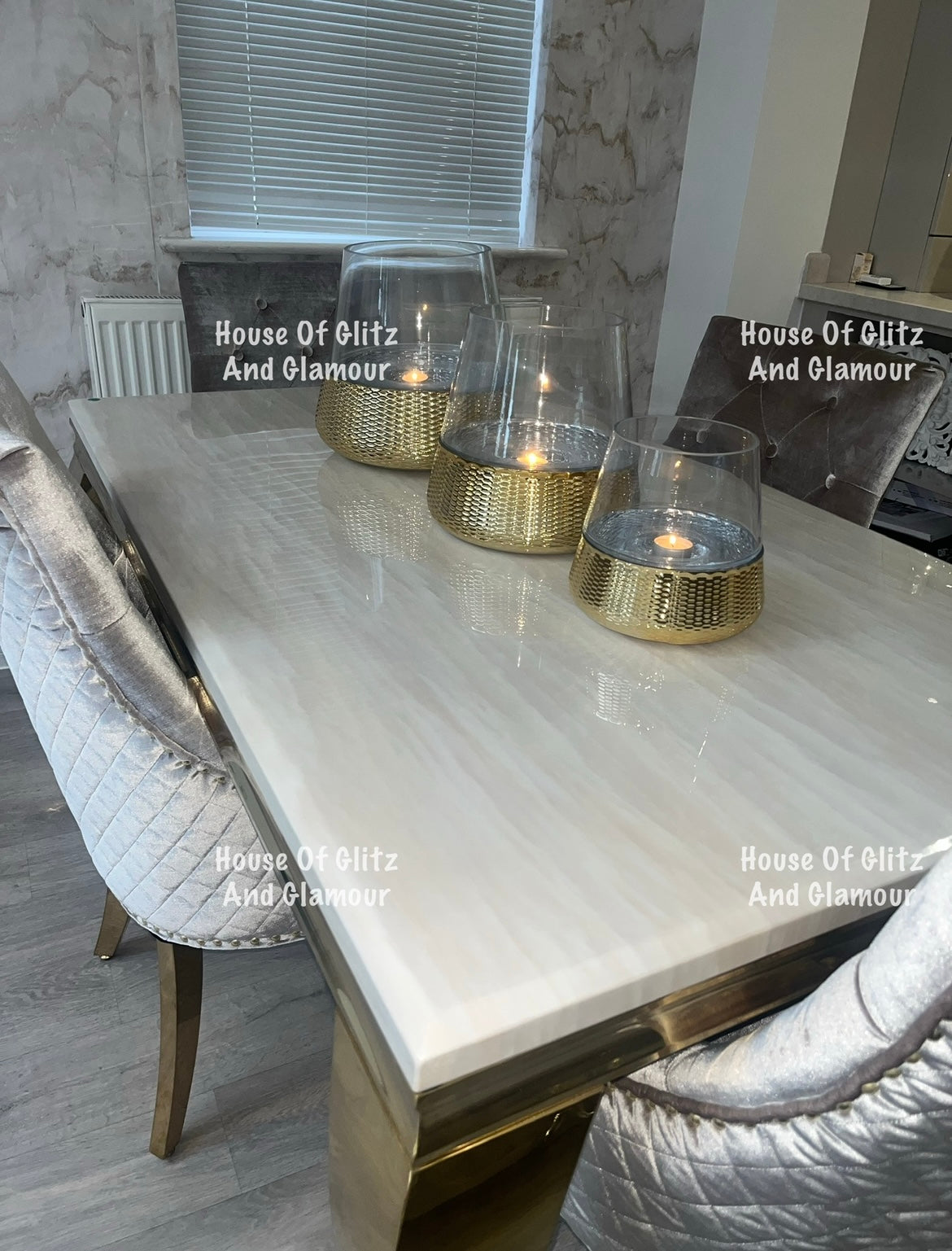Louis Cream Marble Dining Table With Gold Legs