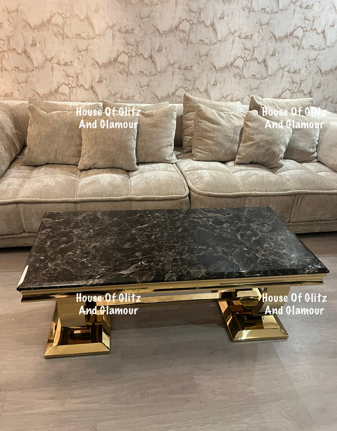 Arianna Gold & Black Marble Circular Base Coffee Table 130cm x 70cm x 42cm