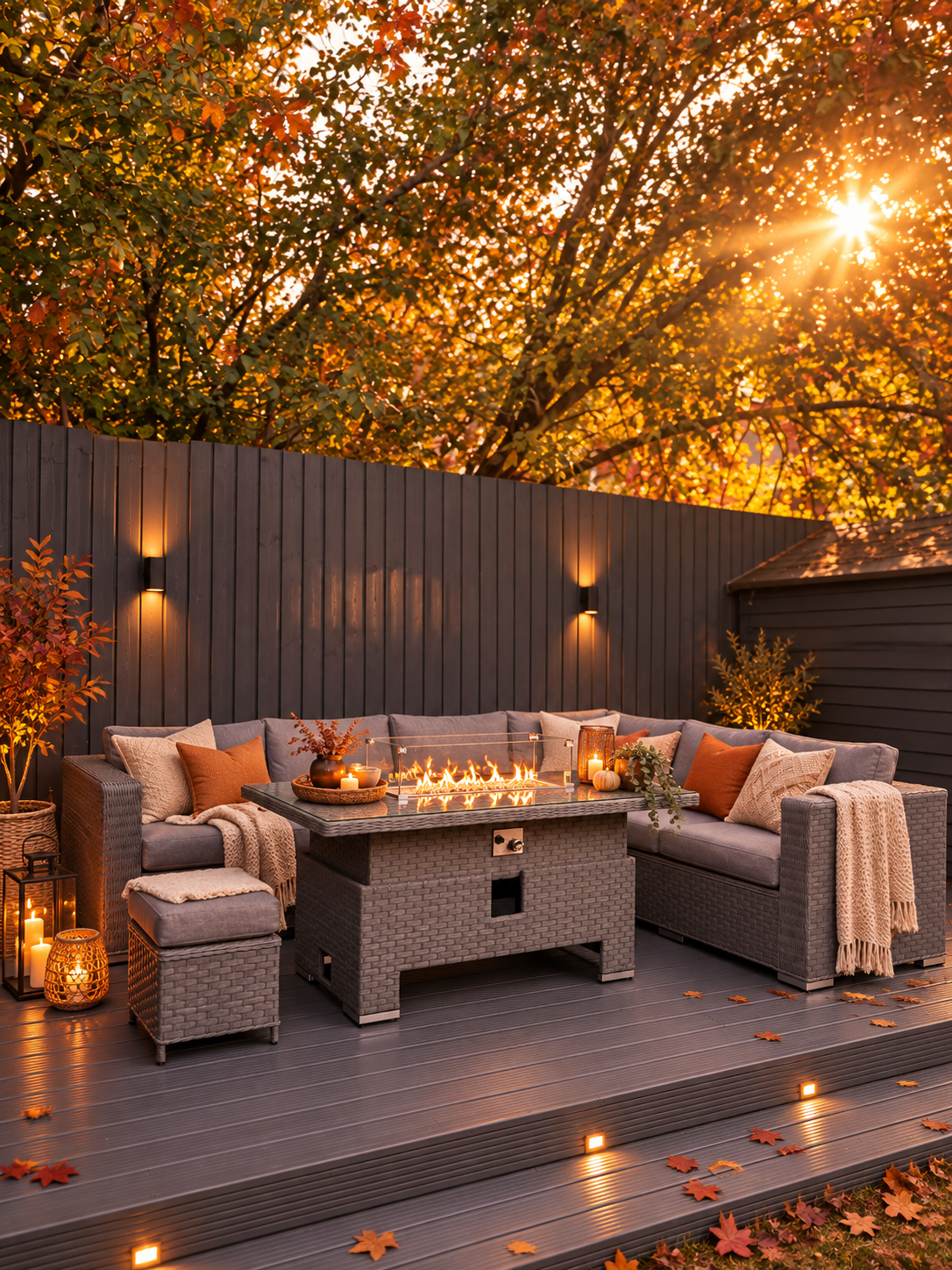 JAMAICA CORNER RISING DINING SET WITH FIRE PIT - Grey