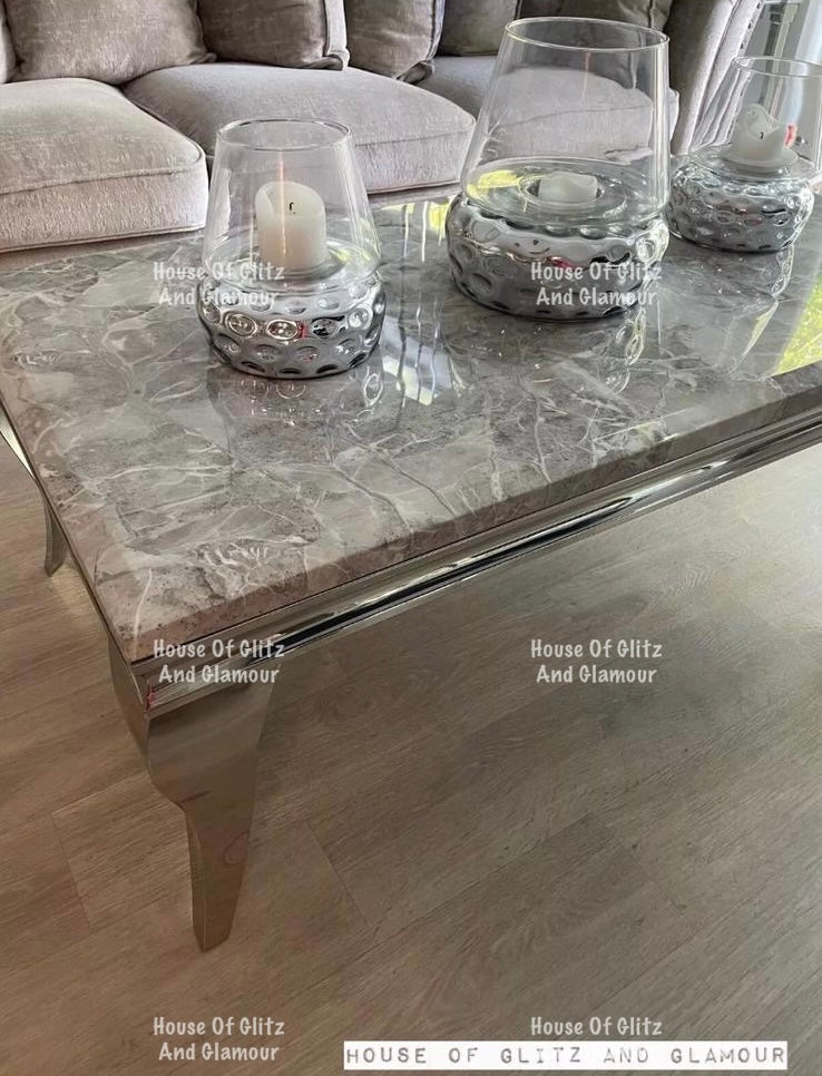 Louis Silver & Grey Marble & Stainless Steel Coffee Table 130cm x 70cm x 42cm