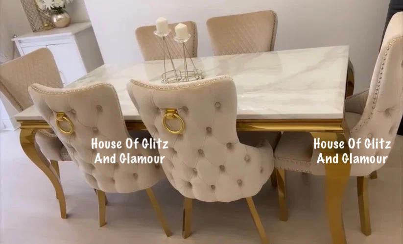 Louis White And Grey Marbke Dining Table With Gold Legs  1m 1.3m 1.4m 1.6m 1.8m