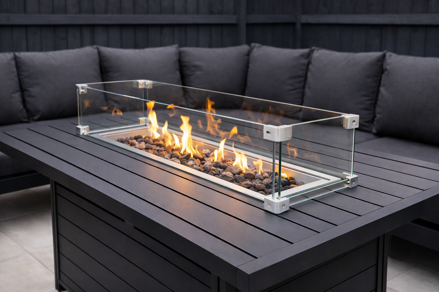 Dakota Black Aluminium 10 Seater Corner Fire Pit Dining Set