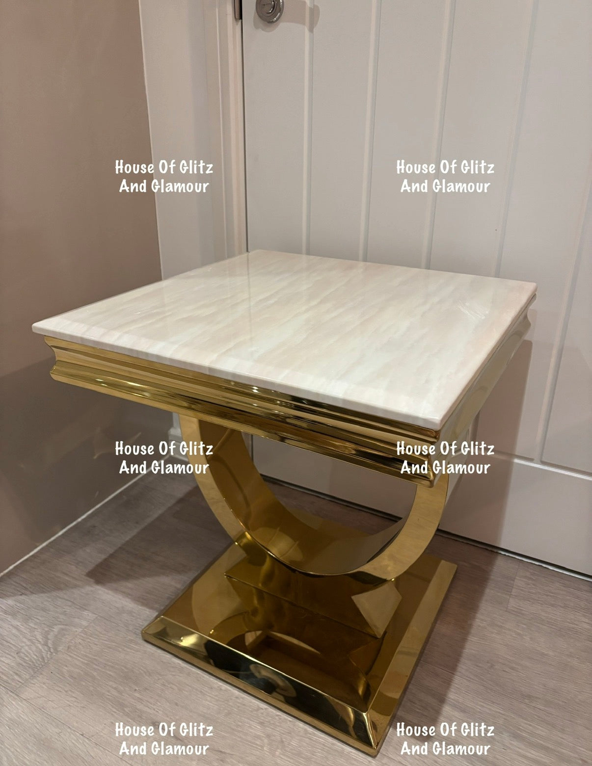 Arianna Cream Marble & Gold Circular Lamp / Side Table 50cm x 50cm