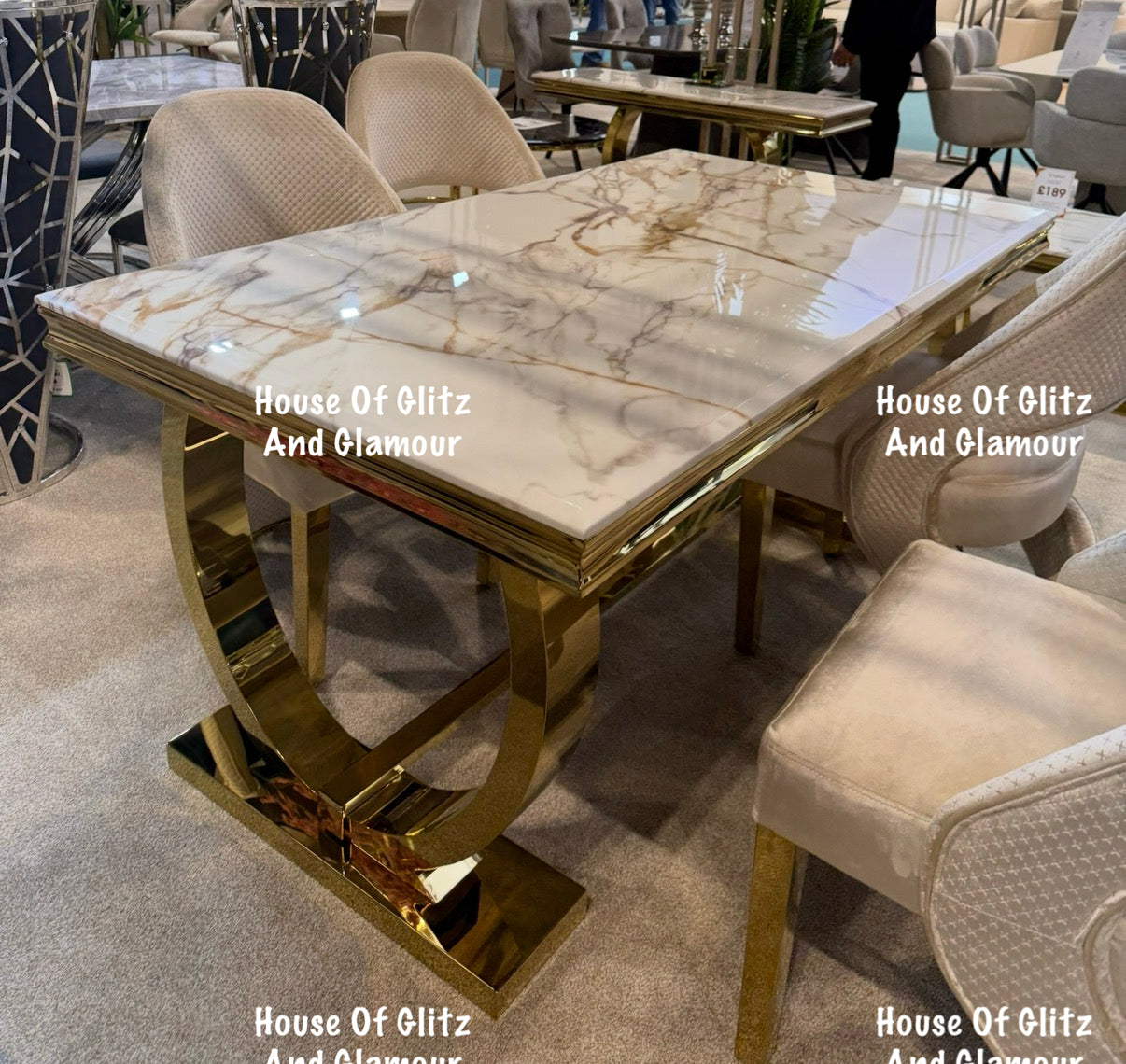 Arianna Calacatta Marble Dining Table With Gold Circular Base
