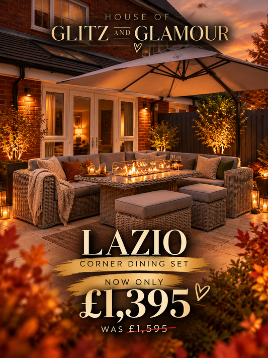 Lazio Luxury Corner Fire Pit Dining Set -Light Grey Weave & Light Grey Cushions