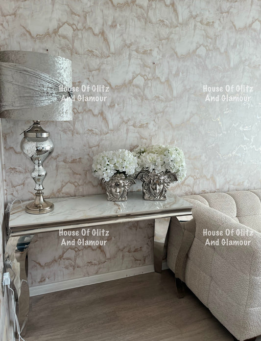 Louis Kata Gold Ceramic & Chrome Console Table 120cm x 40cm x 75cm