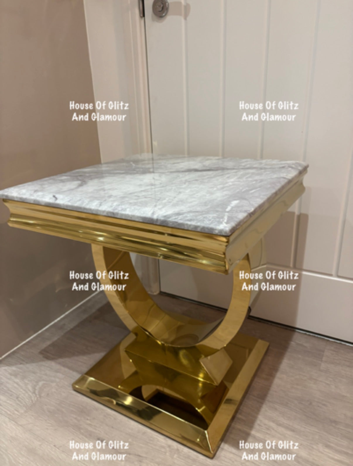 Arianna Grey Marble & Gold Circular Lamp / Side Table 50cm x 50cm