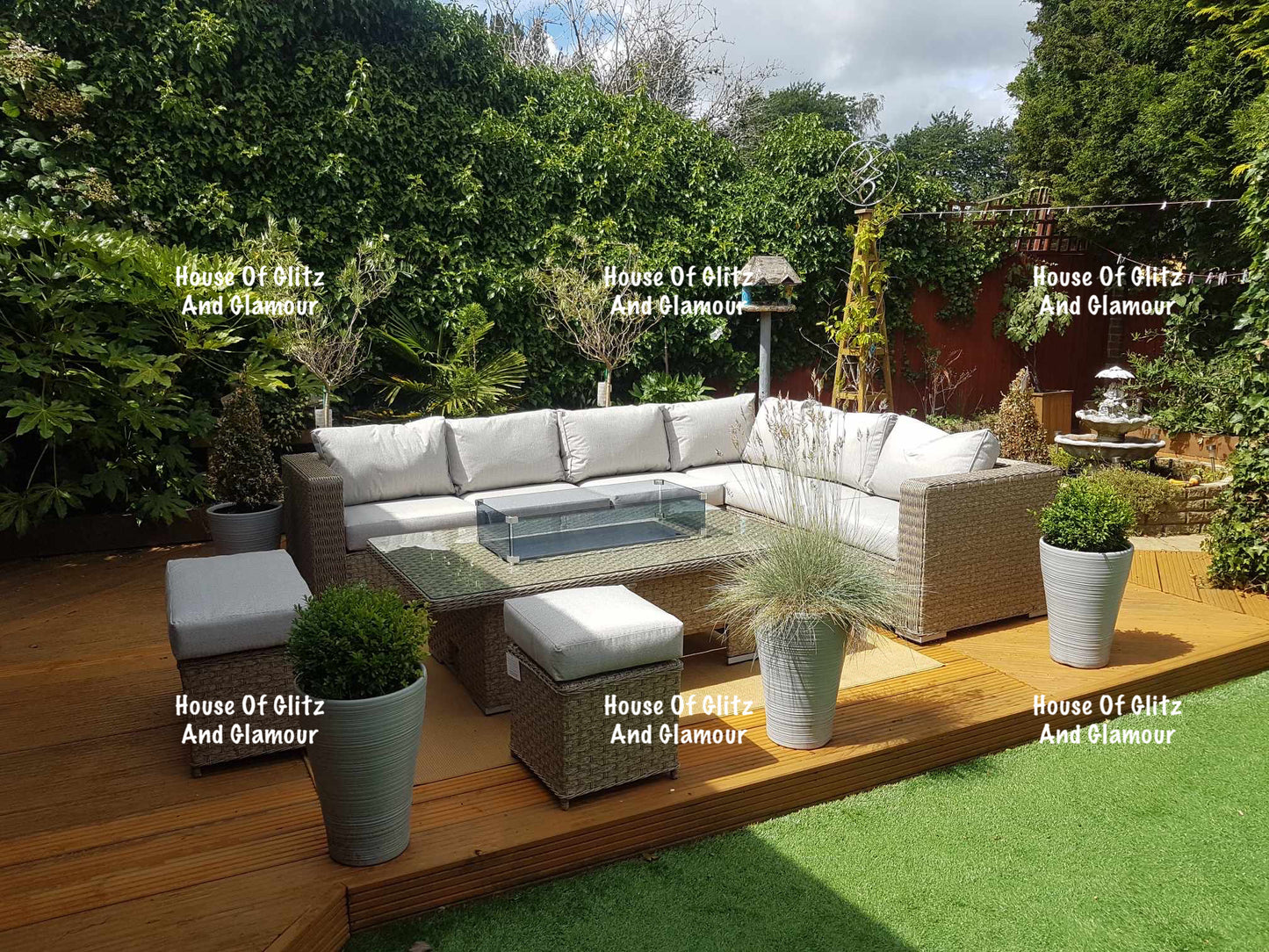 JAMAICA CORNER RISING DINING SET WITH FIRE PIT (NATURAL)