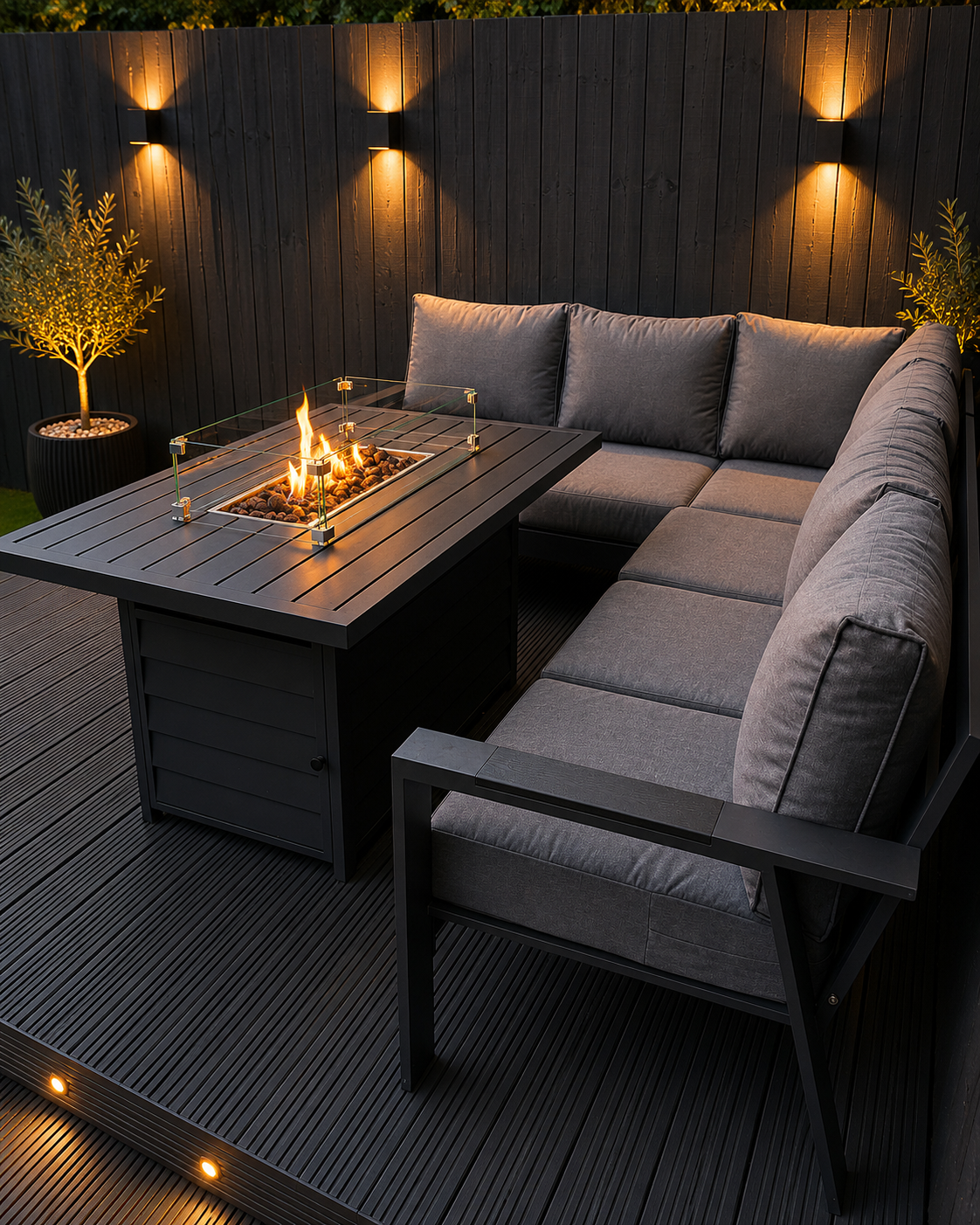 Dakota Grey Aluminium 10 Seater Corner Fire Pit Dining Set