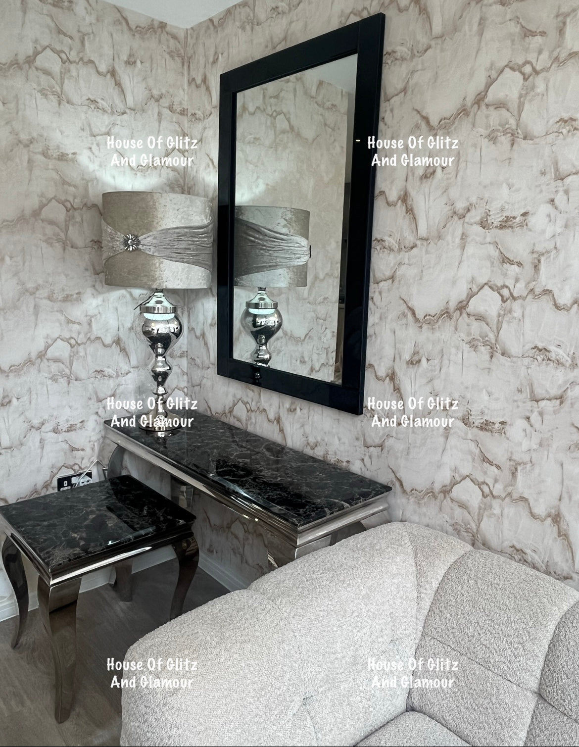 Louis Black Marble & Chrome Console Table 120cm x 40cm x 75cm