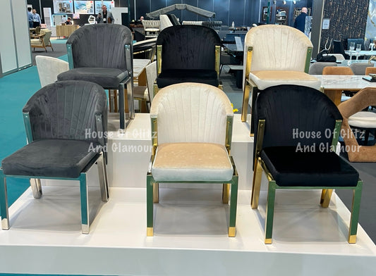 Fabi Grey Velvet And Chrome Dining Chair
