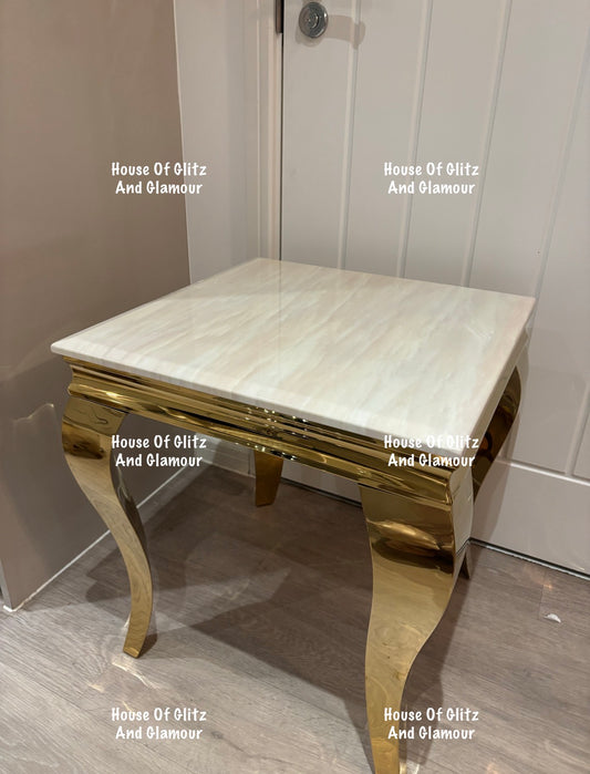 Louis Gold Lamp Table With Cream Marble Top 50cm x 50cm