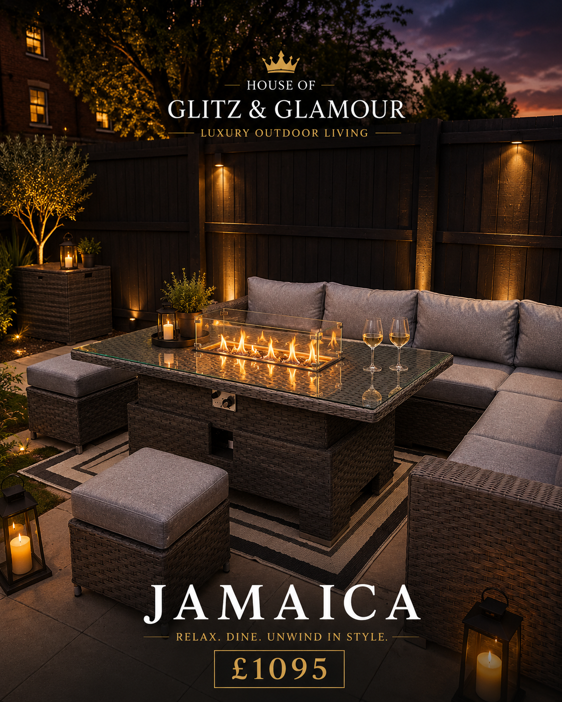 JAMAICA CORNER RISING DINING SET WITH FIRE PIT - Grey
