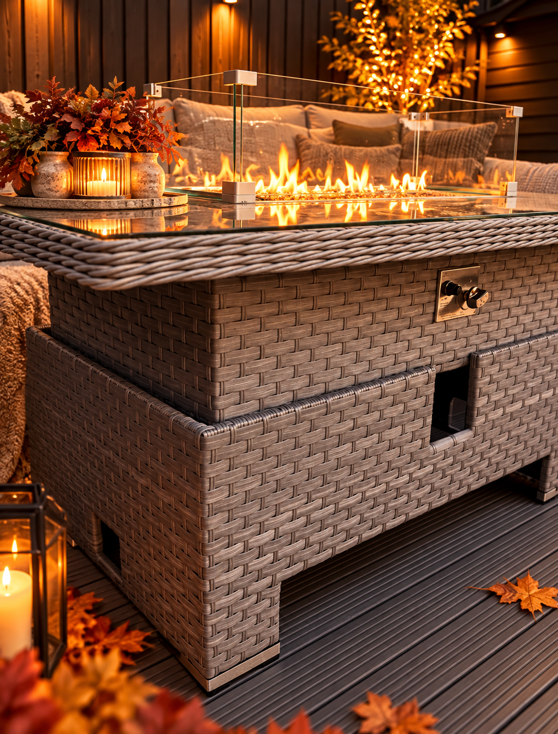 JAMAICA CORNER RISING DINING SET WITH FIRE PIT - Grey