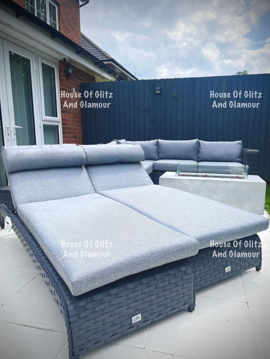Panama 2 x Grey Rattan Loungers