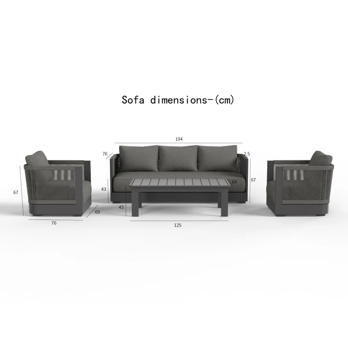 Semele Outdoor Lounge Set Onyx 5 Seater
