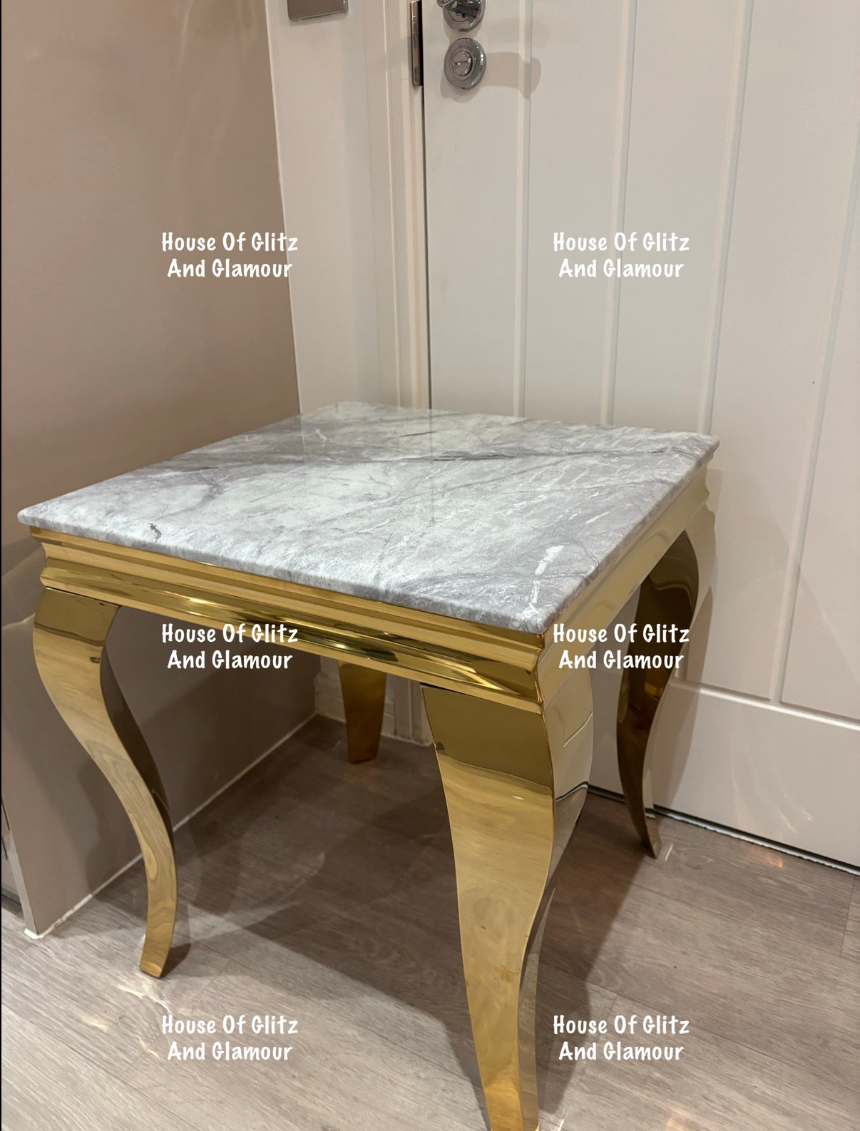 Louis Gold Lamp Table With Grey Marble Top