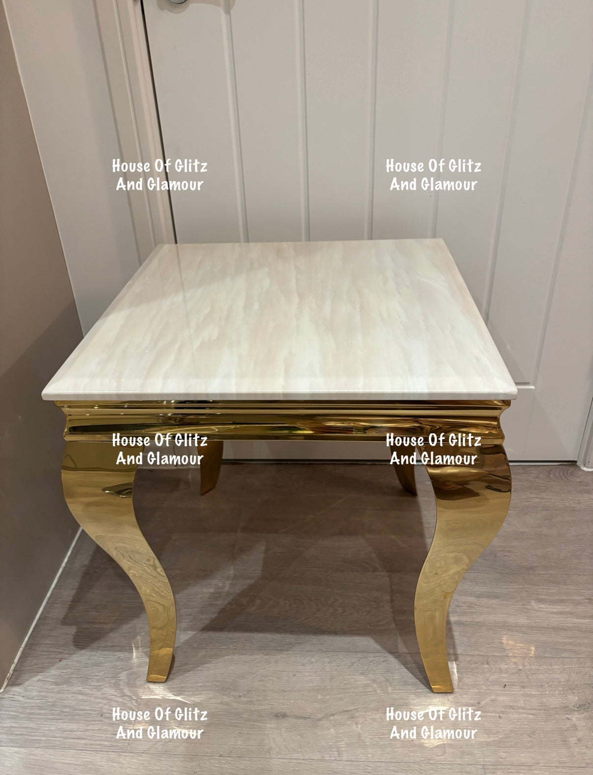 Louis Gold Lamp Table With Cream Marble Top 50cm x 50cm