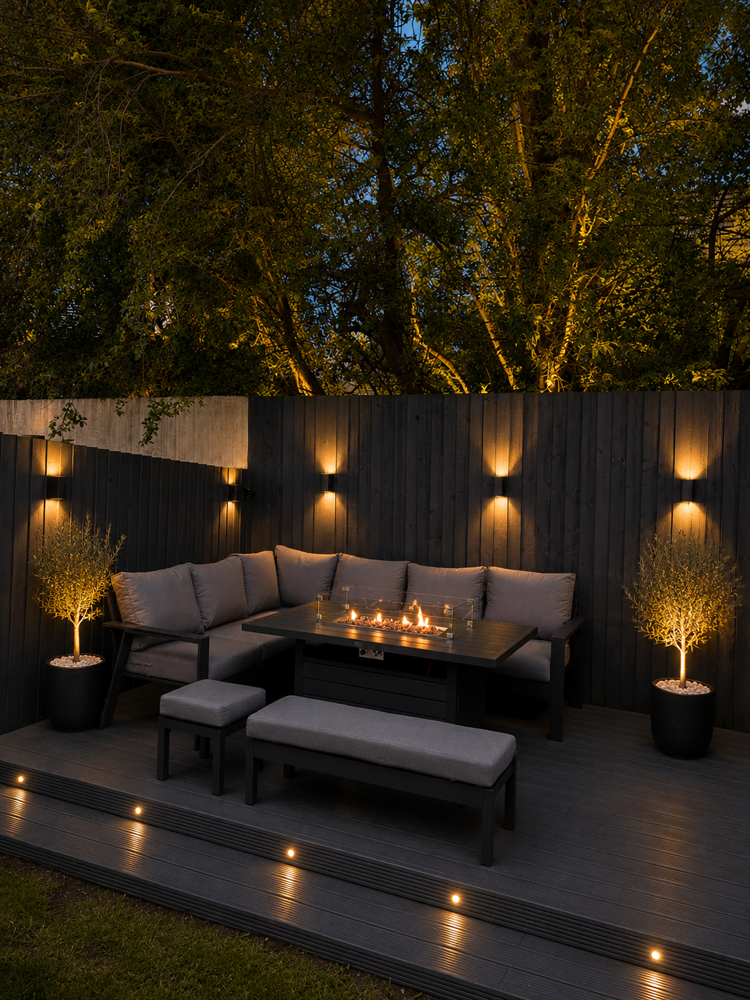 Dakota Grey Aluminium 10 Seater Corner Fire Pit Dining Set