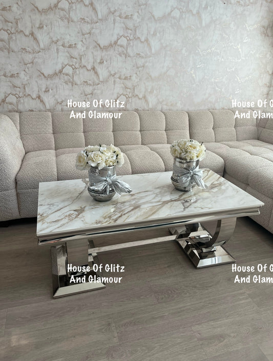 Arianna Kata Gold Sintered Stone & Stainless Steel Circular Base Coffee Table 120cm x 60cm x 42cm (Copy)