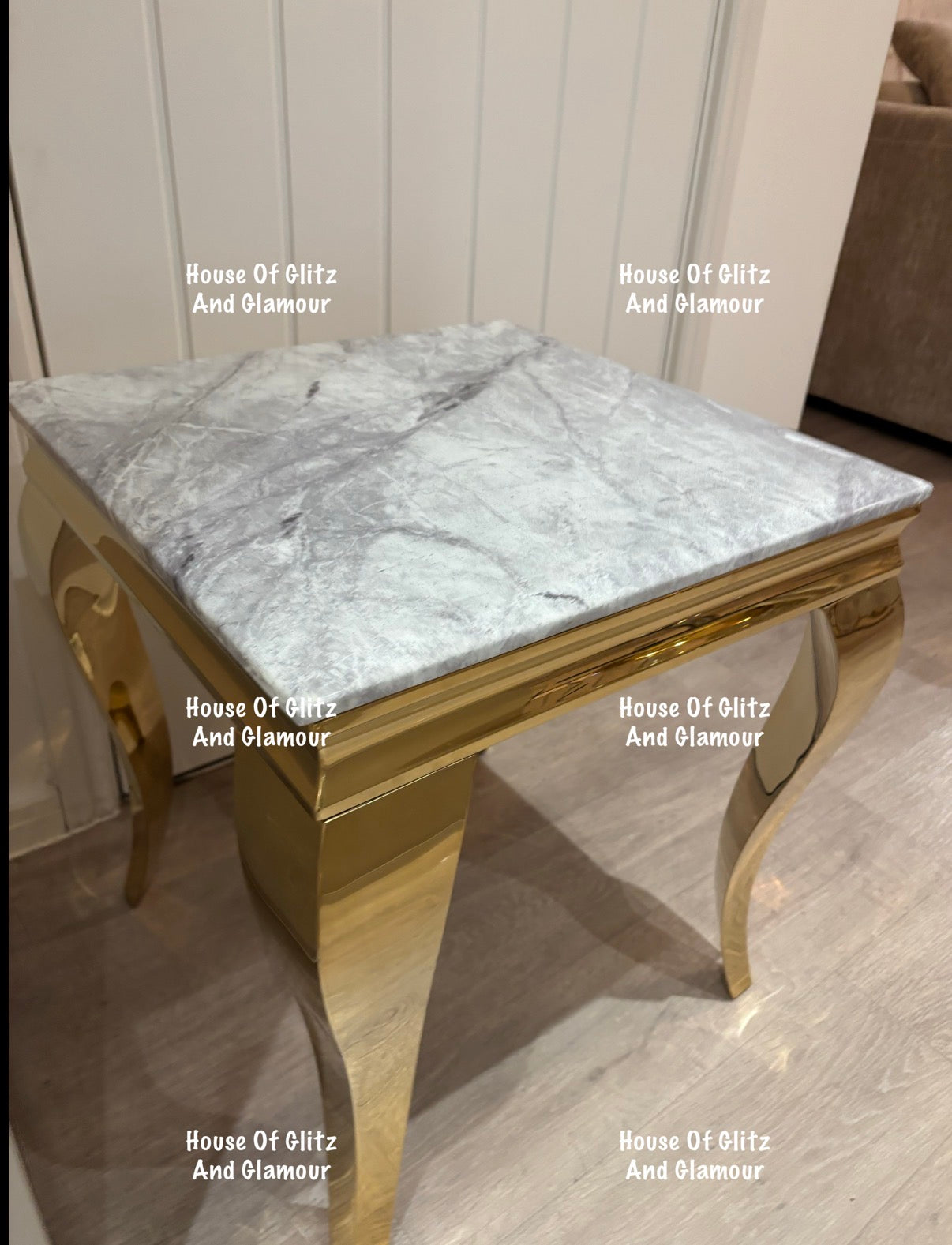 Louis Gold Lamp Table With Grey Marble Top