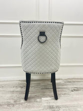 Load image into Gallery viewer, Chelsea Light Grey Velvet Dining Chair With Black Leg And Ring Knocker