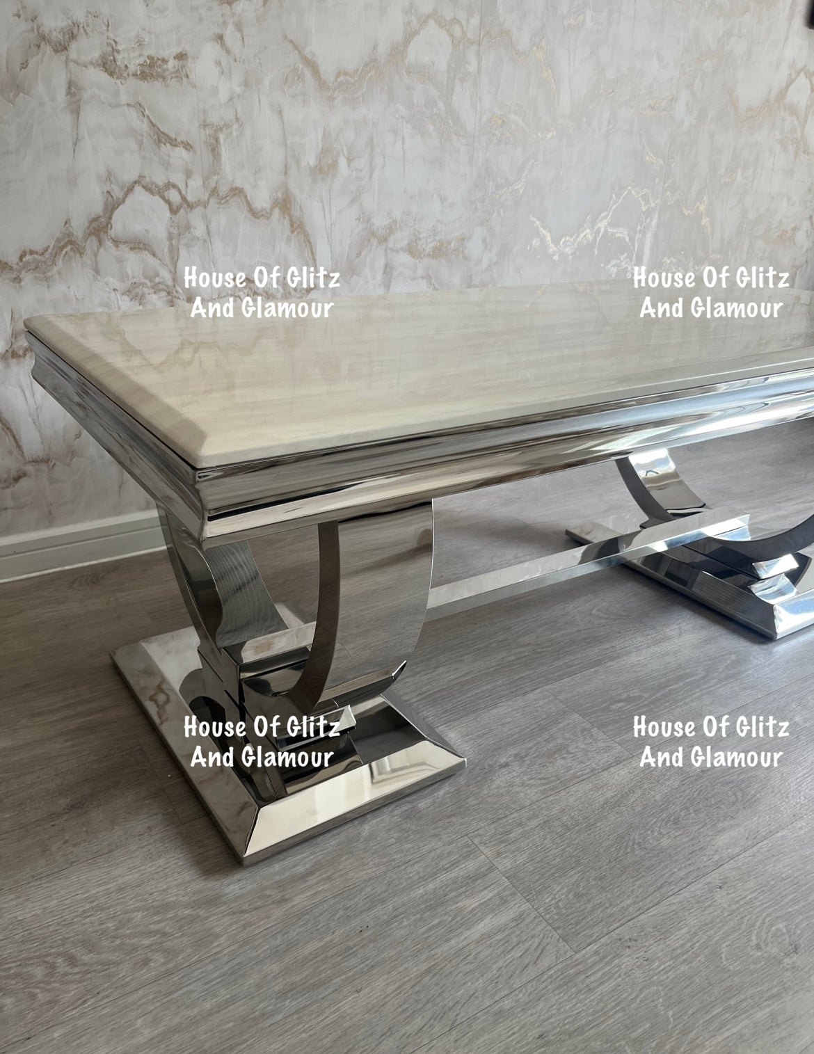 Arianna Cream Marble & Stainless Steel Circular Base Coffee Table 120cm x 60cm x 42cm