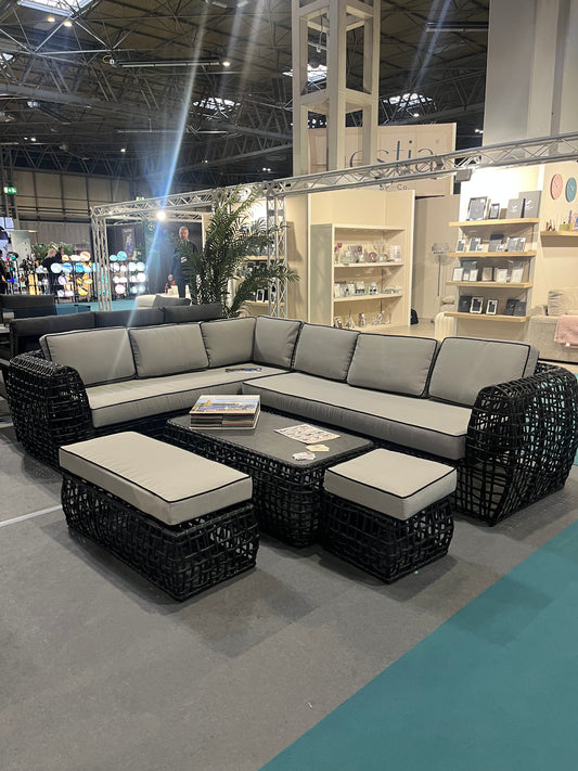 Ascot Aluminium 10 Seater Extra Large Lounging Corner Sofa + Coffee Table