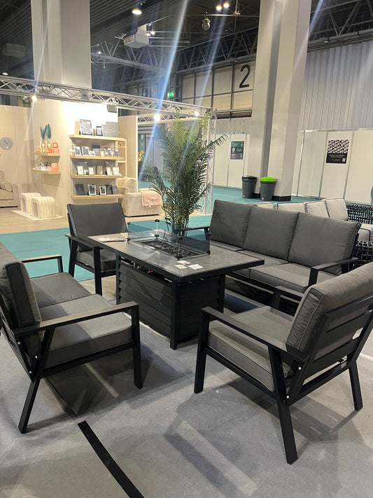 Sandiego Aluminium Five Piece Set 7 Seater + Fire Pit Table