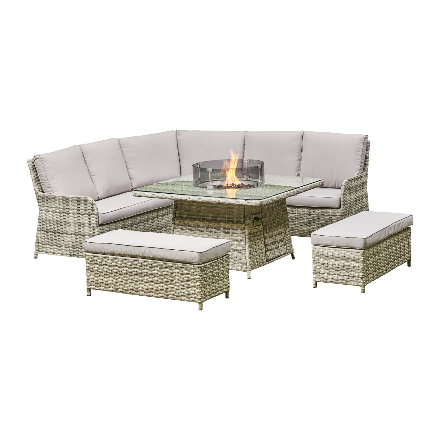 Santorini Rattan Dining Sofa Dining Set with Fire Pit Table