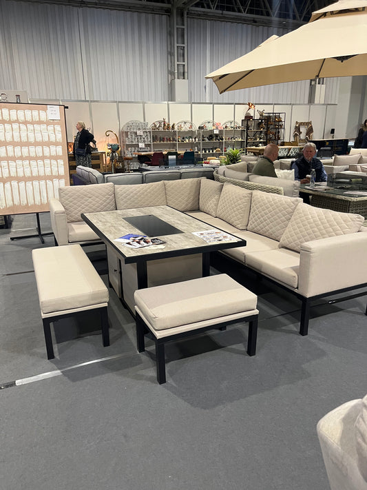 Vancouver Aluminium Dining Sofa Dining Set with Fire Pit Table
