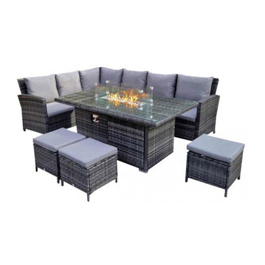 Nova Rattan Dining Sofa Dining Set with Fire Pit Table