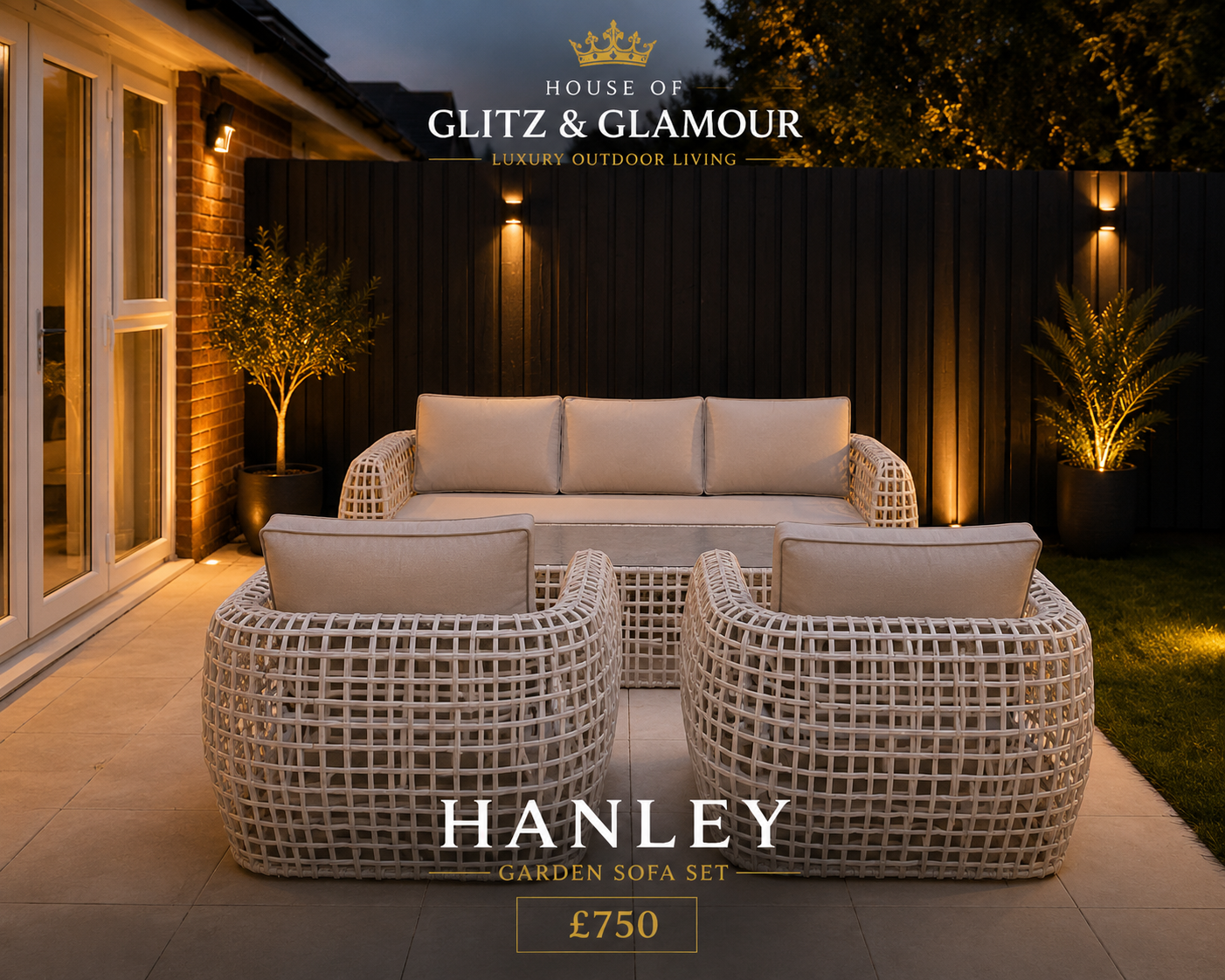 Hanley Grey Rattan Large Sofa & 2 Arm Chairs With Coffee Table