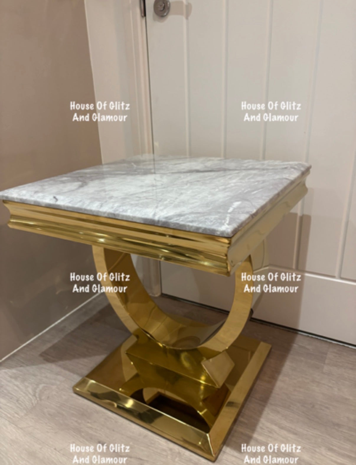 Arianna Grey Marble & Gold Circular Lamp / Side Table 50cm x 50cm