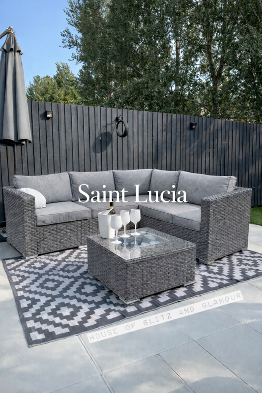 Saint Lucia Grey Rattan Corner Sofa Set with Ice Bucket Table | Garden Furniture