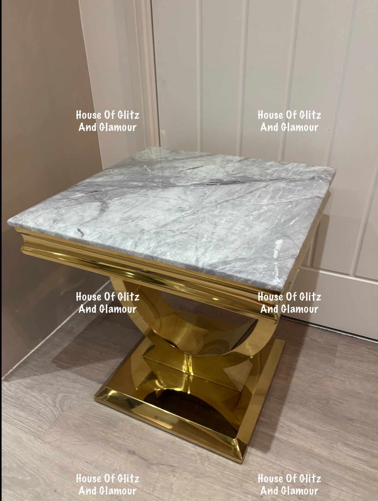 Arianna Grey Marble & Gold Circular Lamp / Side Table 50cm x 50cm