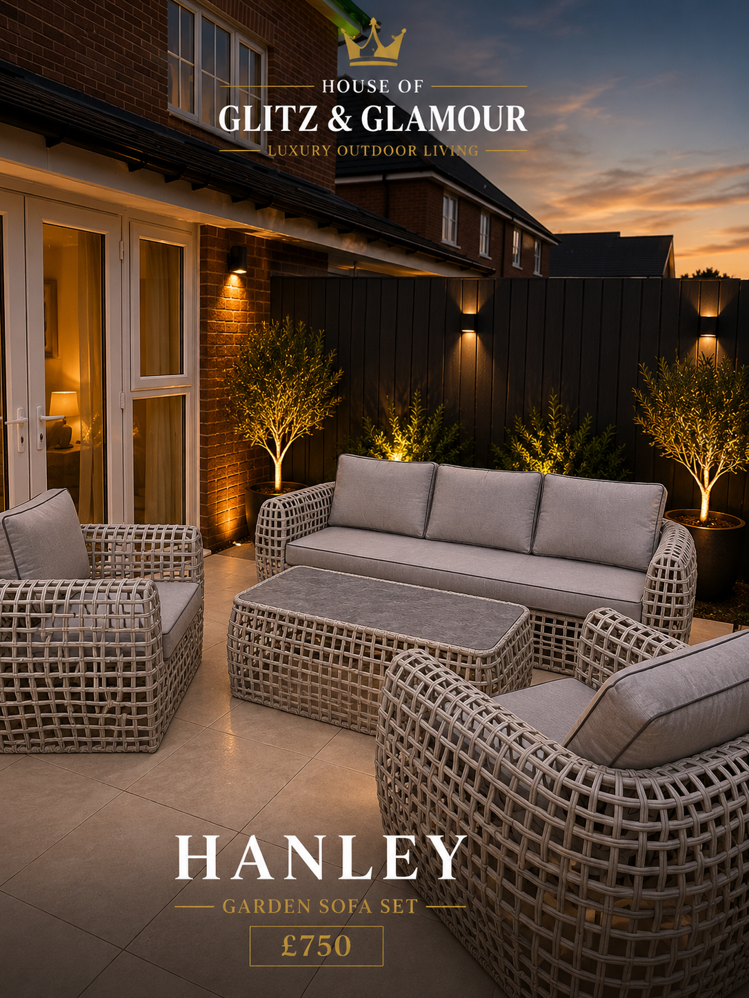 Hanley Grey Rattan Large Sofa & 2 Arm Chairs With Coffee Table