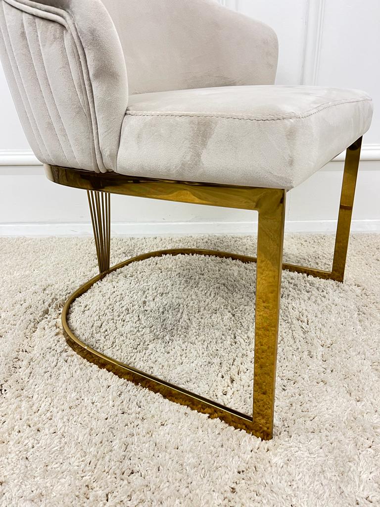 Chelmsford Cream Velvet Dining Chair With Gold Metal Base