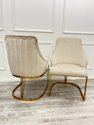 Chelmsford Cream Velvet Dining Chair With Gold Metal Base