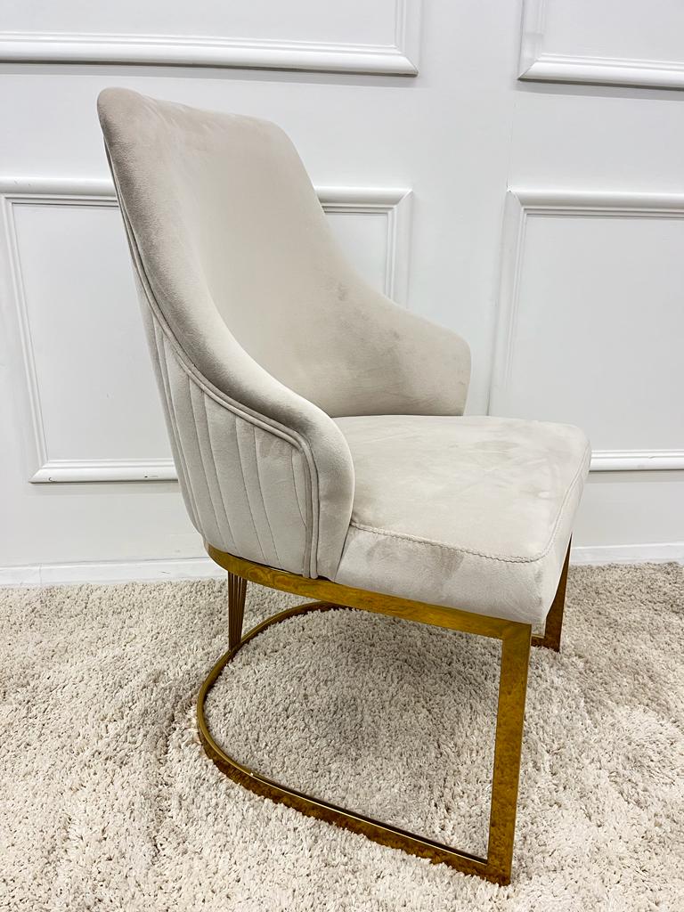 Chelmsford Cream Velvet Dining Chair With Gold Metal Base