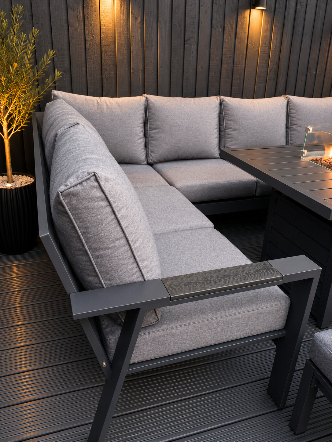 Dakota Grey Aluminium 10 Seater Corner Fire Pit Dining Set