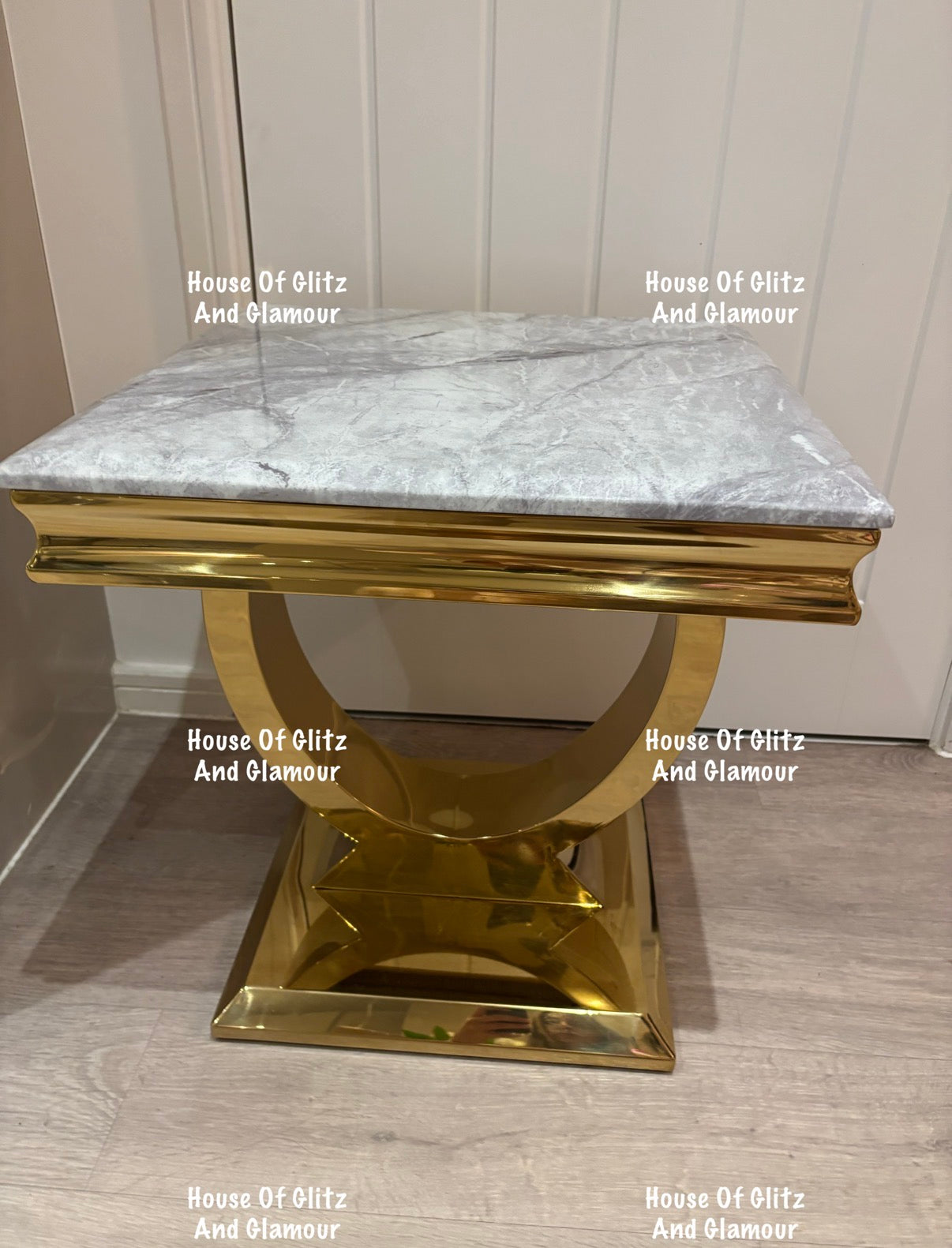 Arianna Grey Marble & Gold Circular Lamp / Side Table 50cm x 50cm