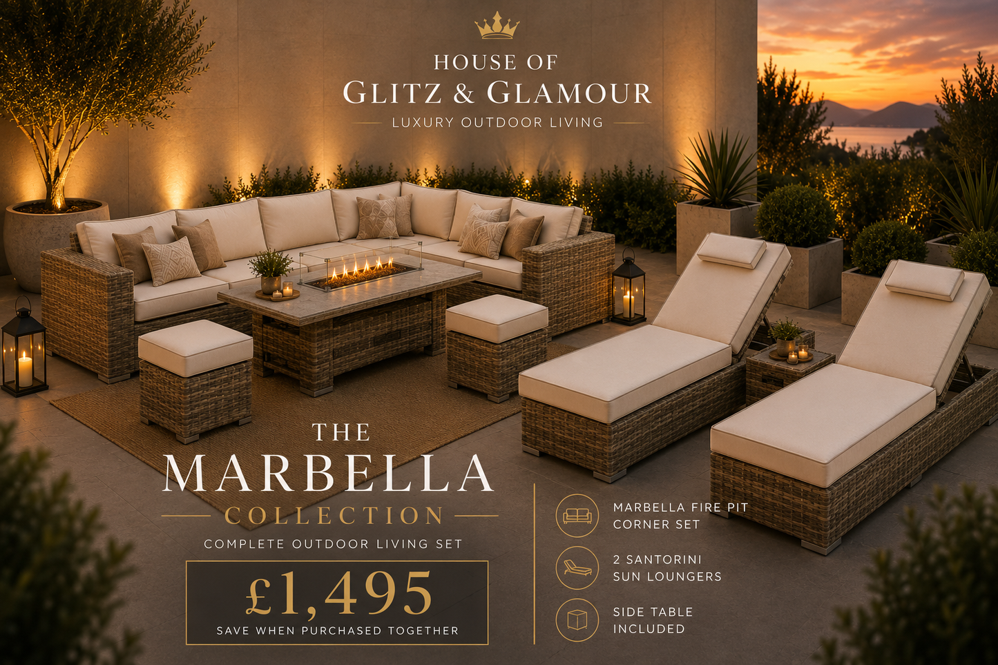 Marbella Luxury Sun Lounger Set with Side Table