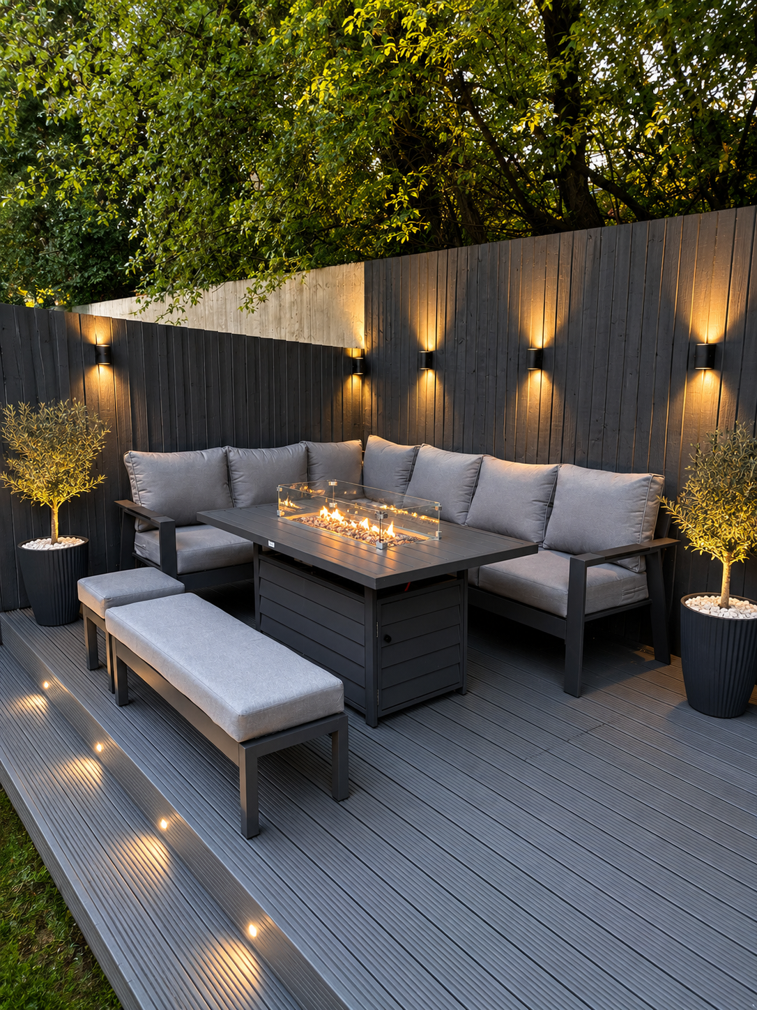Dakota Grey Aluminium 10 Seater Corner Fire Pit Dining Set