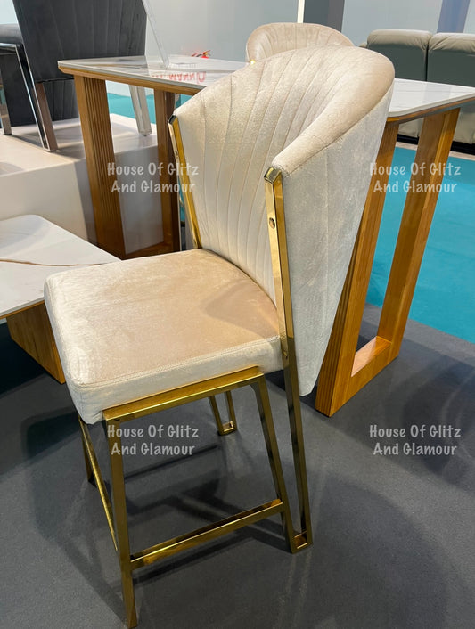 Fabi Cream Velvet And Gold Breakfast Stool / Bar Stool
